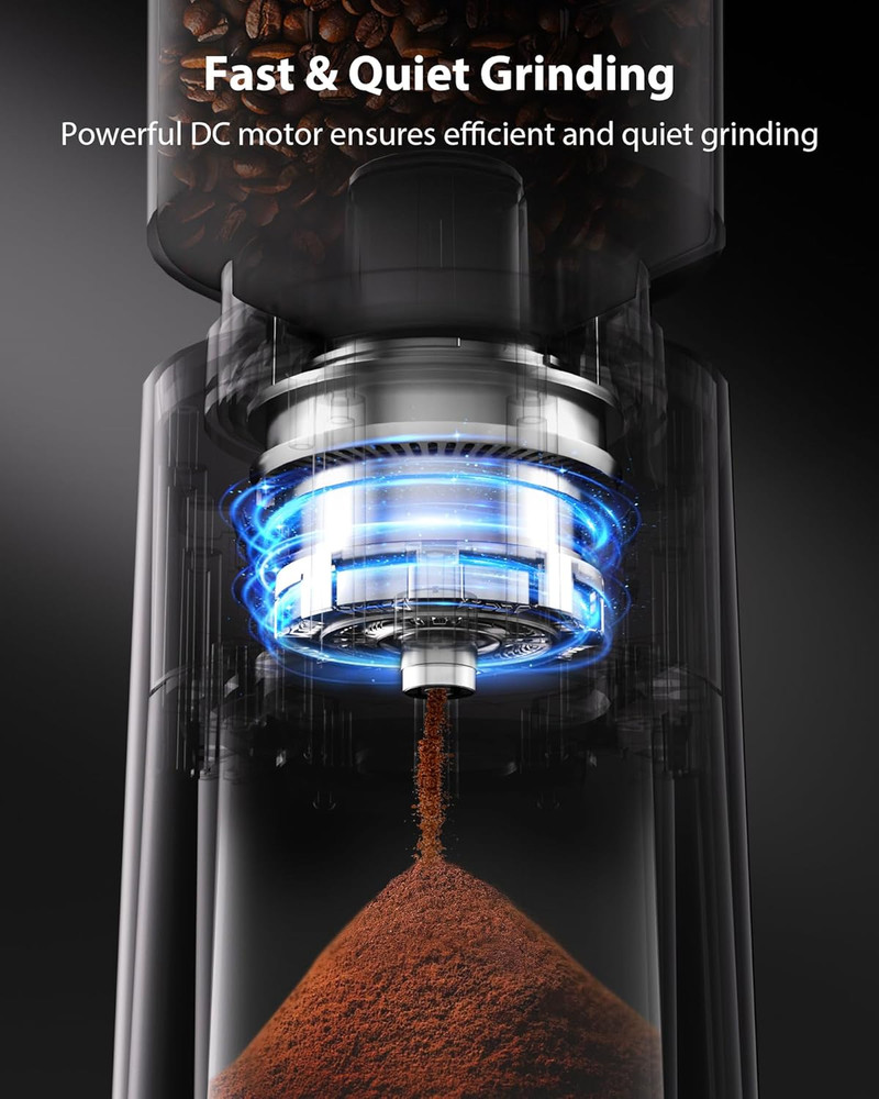 Conical Burr Coffee Grinder with 25 Settings and Timer, Black
