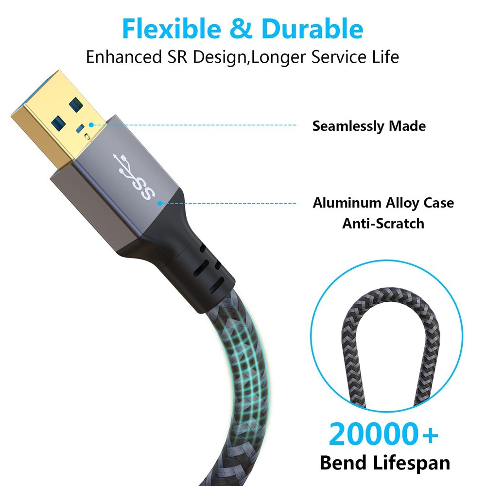 USB Extension Cable 20 ft Long USB Extension Cable USB Extender Nylon Braided...