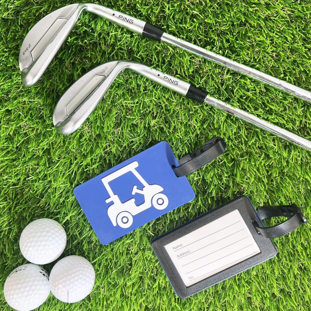 Golf Bag Tag – Cart Blue Design, Flexible & Small,