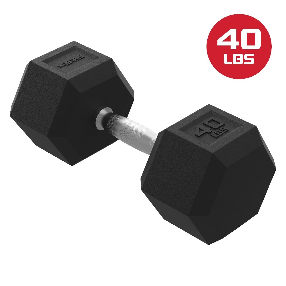 40lbs Rubber Hex Dumbbell – Solid Steel Handle, Durable Rubber Coating