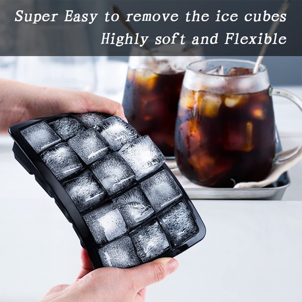 2 Pack 15-Cavity Silicone Ice Cube Trays Square Ice Cube Molds with Lids