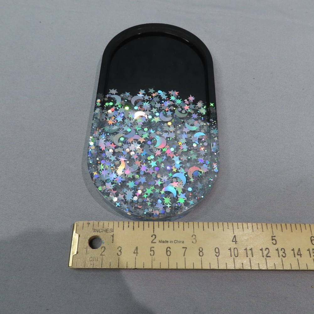 ROLLING TRAY Grinder Stash Container Set Black Silver Celestial Glitter Handmade