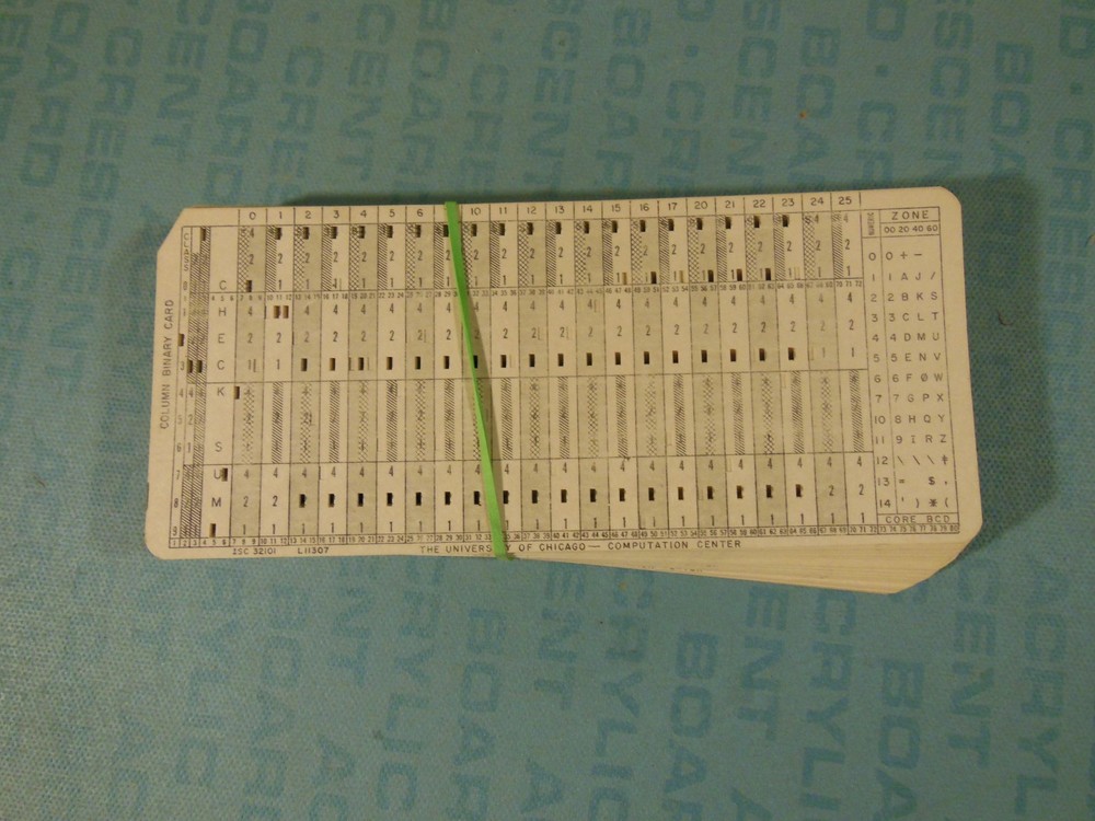 Computer punch cards, c1966, University of Chicago Comp Ctr, ISC, column binary
