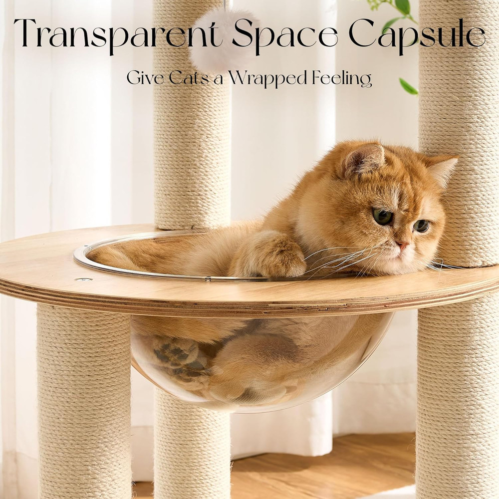 Modern Solid Wood Cat Tree Tower, 49" Tall Cat Tree with Sisal Scratching Posts