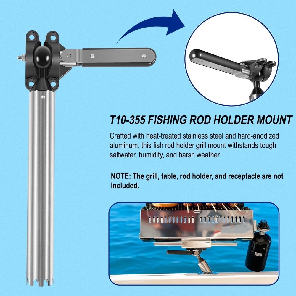 T10-355 All-Angle Adjustable Fish Rod Holder Mount For Magma Rectangular Grills