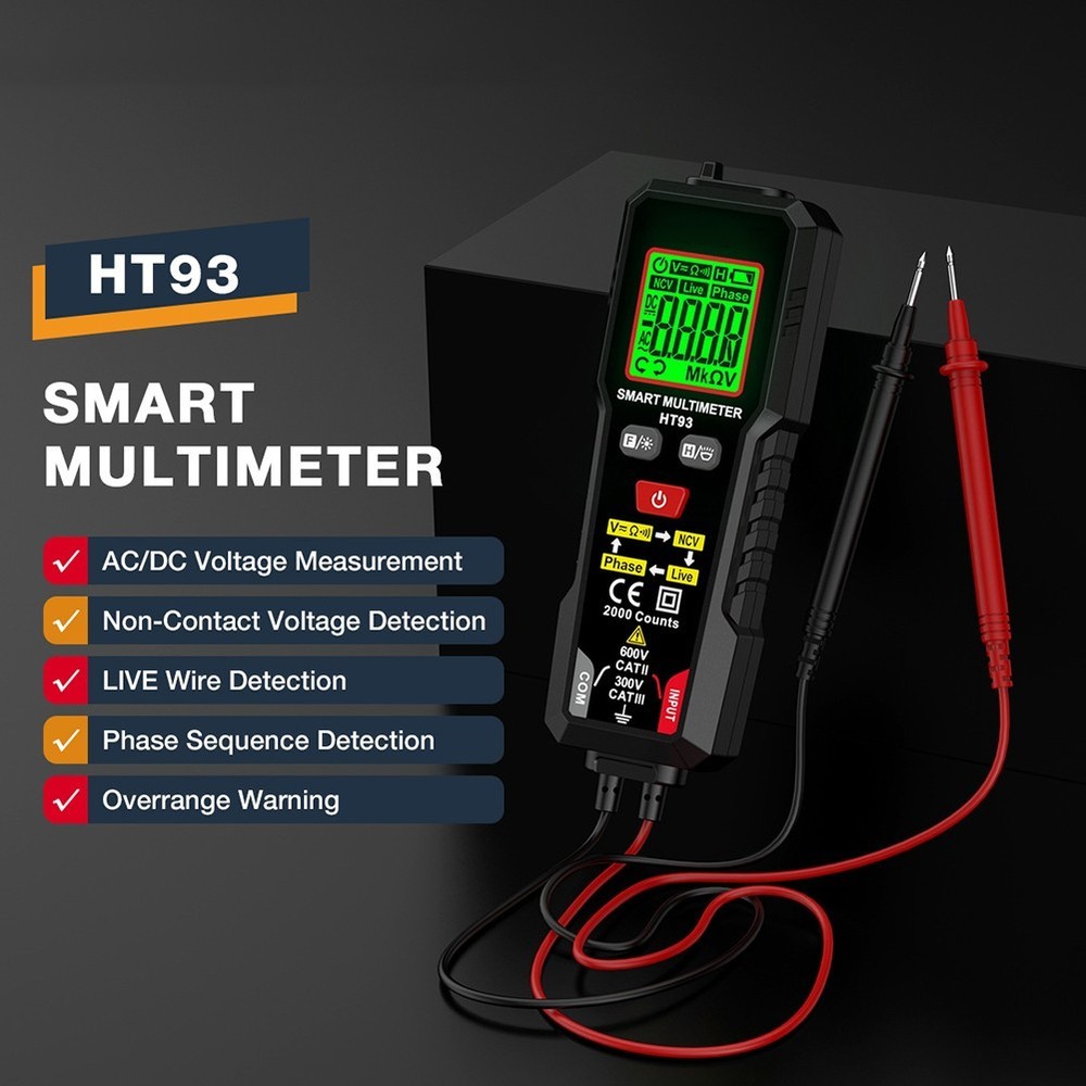Handheld HT93 Multimeter with LED Flashlight and Auto Shutdown Feature