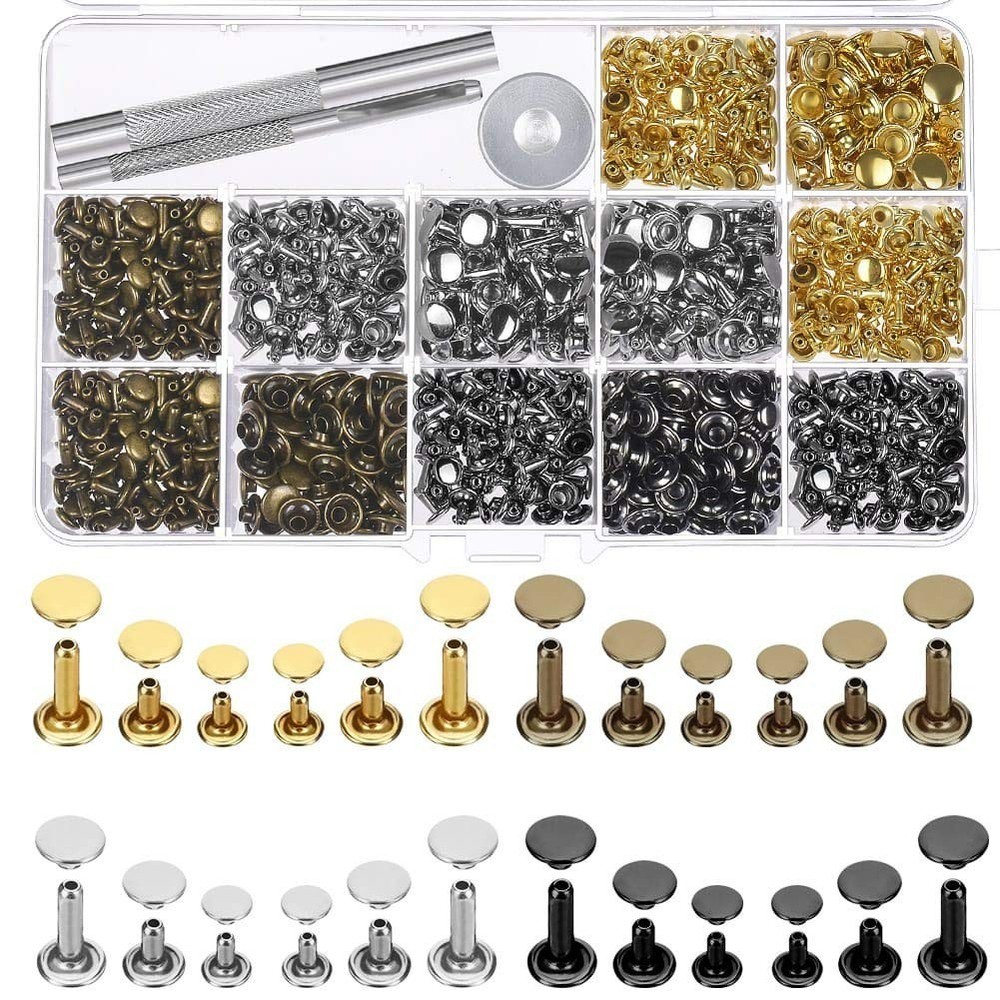 Versatile 480 Leather Rivets in 4 Colors with 3-Piece Tool Kit for DIY Projects