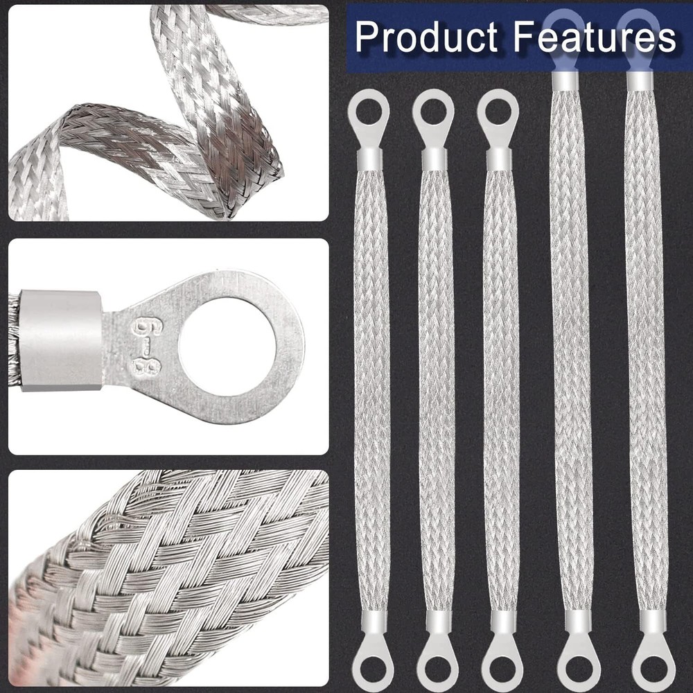 10PC Car Truck Firewall Engine Body Engine Ground Strap Tinned Copper Cable Kit