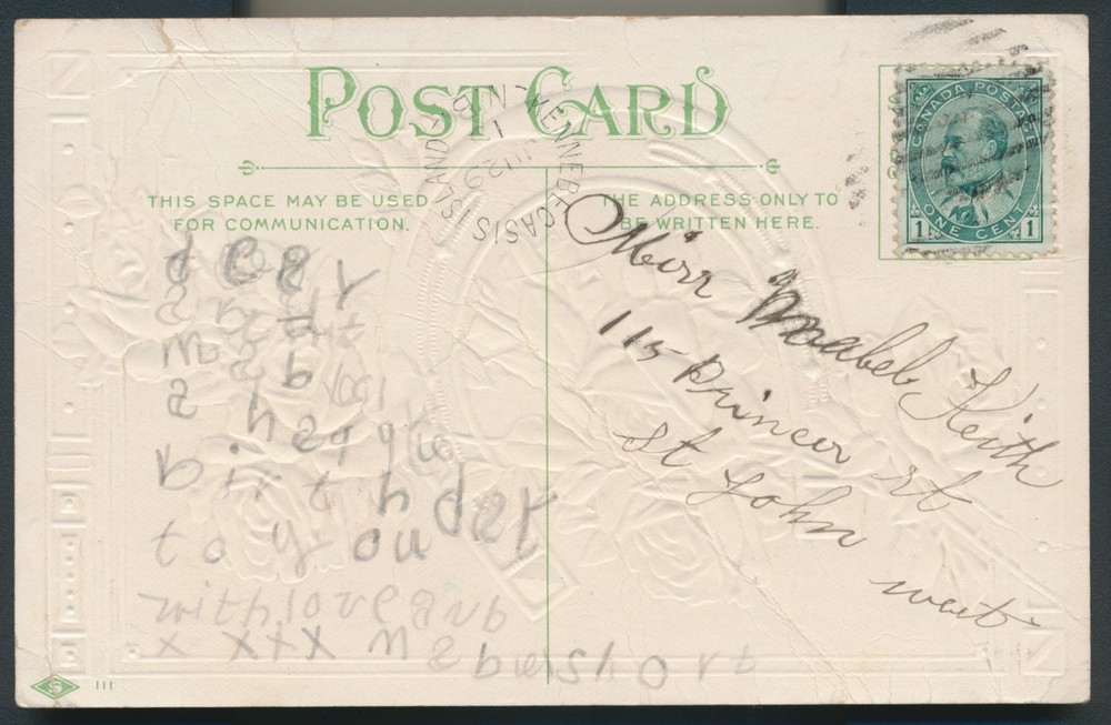 Kennebecasis Island , NB - 1910 Split Ring Cancel on Postcard