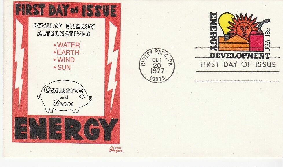 ENERGY DEVELOPMENT #1724 US FIRST DAY COVER 1977 BAZAAR CACHET FDC