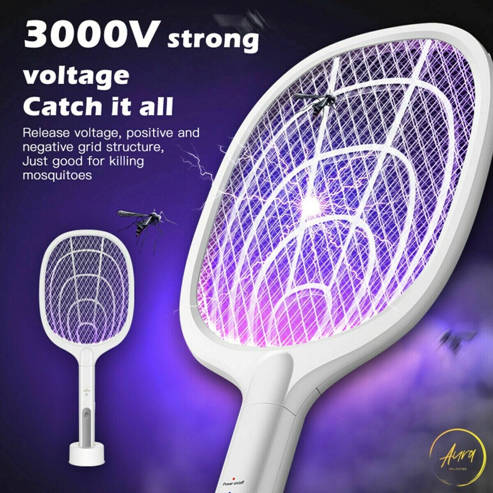 Electronic Fly Swatter Handheld Mosquito Killer Rechargeable Racket Zapper