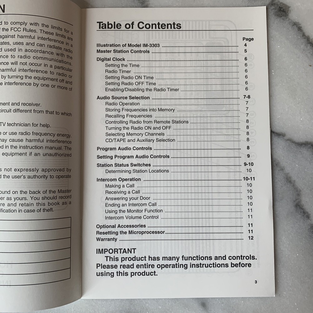 NuTone IMA-3303 Operating Instructions Owners Manual