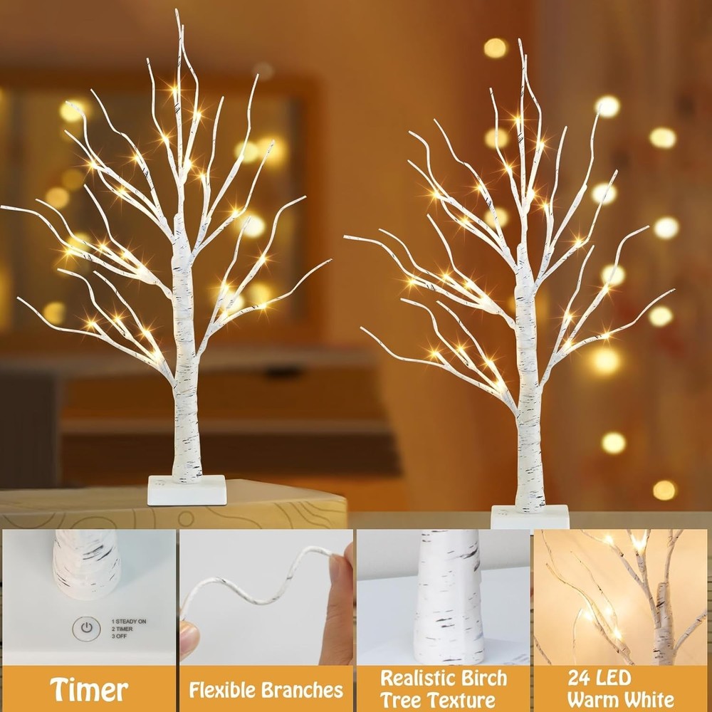 Lighted Birch Tree Easter Decorations for Home, 2Pack 24 LED Battery Operated/US