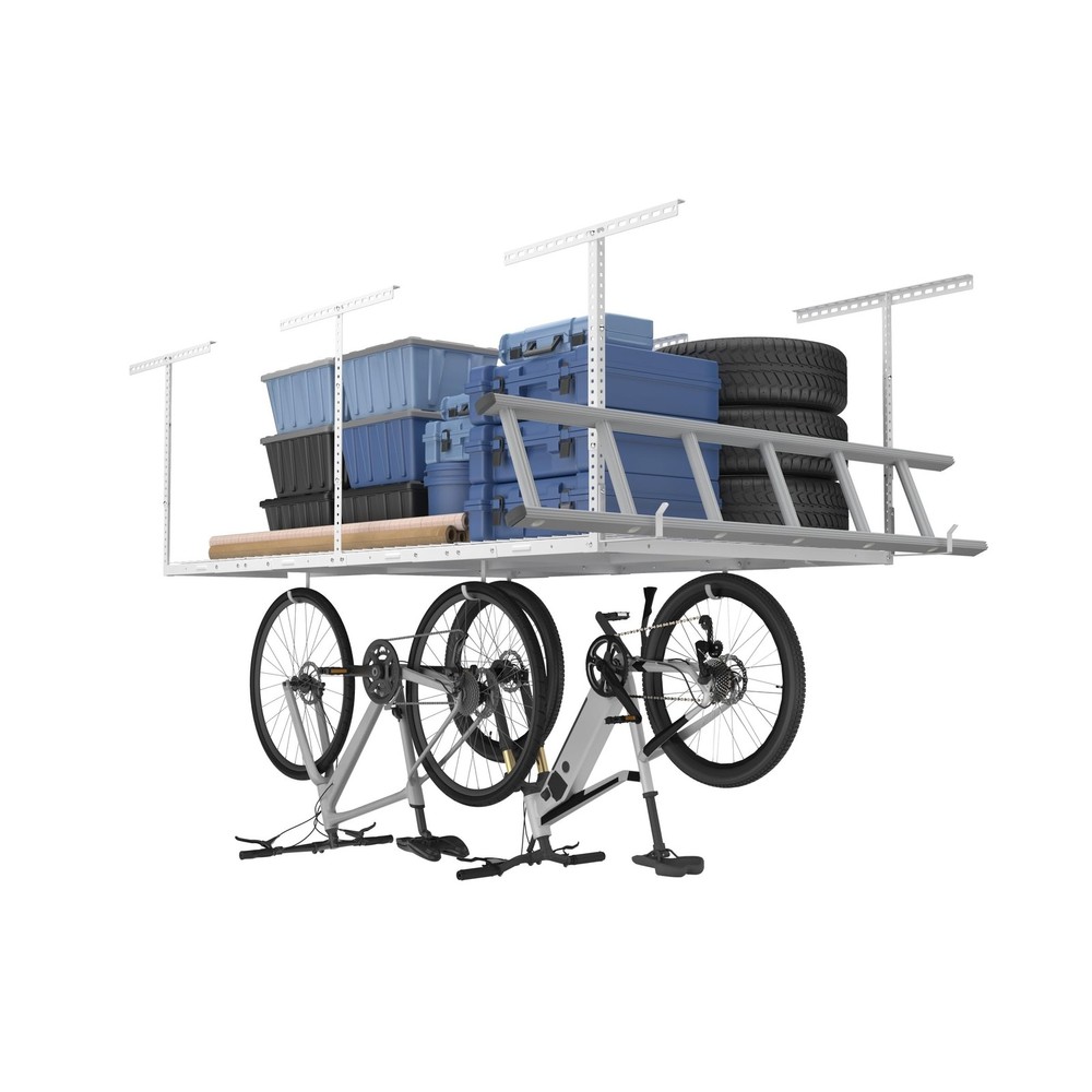 FLEXIMOUNTS 4x8 Overhead Garage Storage Rack w/Hooks Adjustable Ceiling Stora...