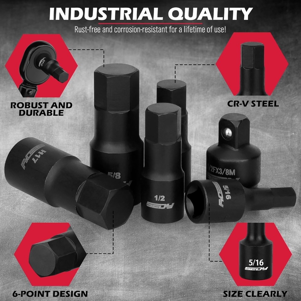 Durable 36-Piece Allen Impact Socket Set - Complete with Storage Case & Adapters