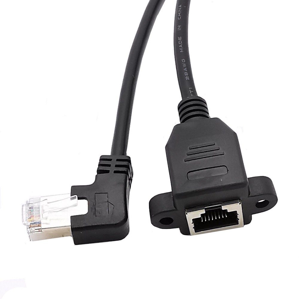 RJ45 Male Right/Left Angle to Female Panel Mount Ethernet Network Adapter Cable