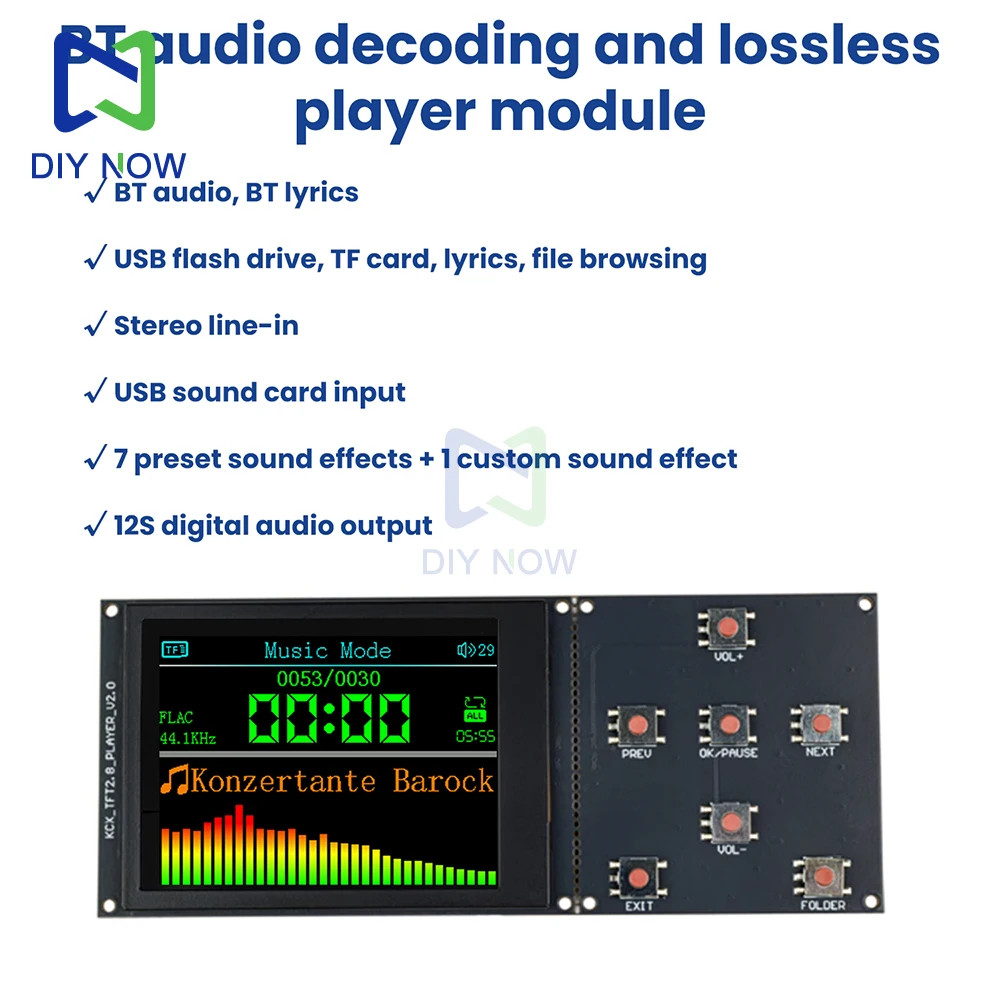 Bluetooth Audio Decoder 2.8in 320×240 TFT Screen Lossless Audio Decoder Module