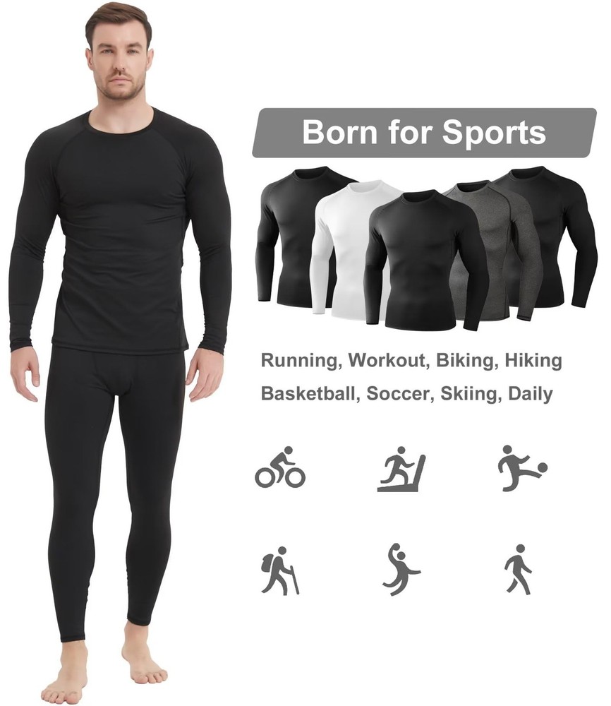 5 Pack Thermal Compression Shirts for Men Long Sleeve Running Gear Undershirt...
