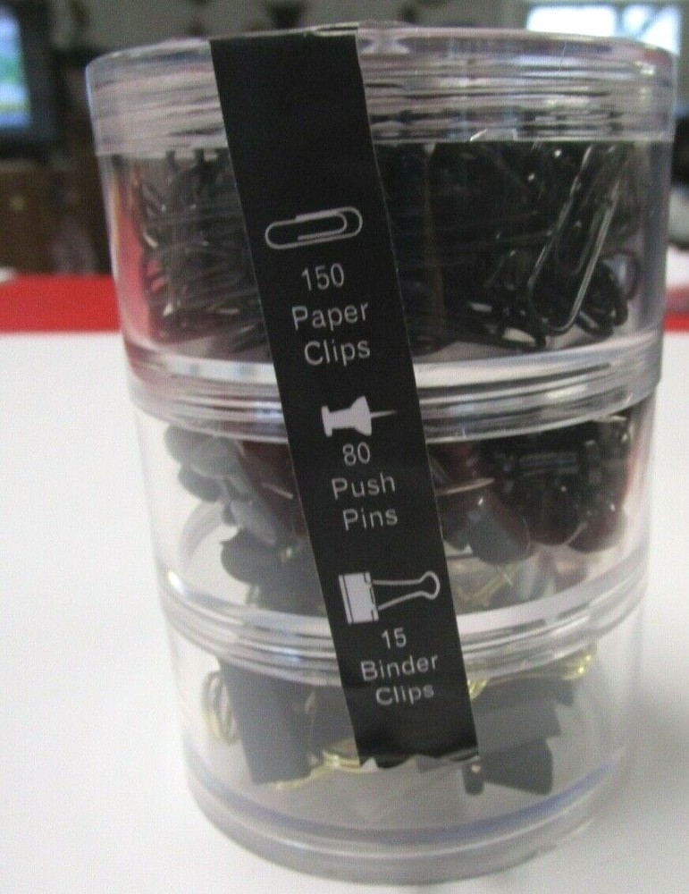 CLIP KIT...150 PAPER CLIPS..80 PUSH PINS...15 BINDER CLIIPS
