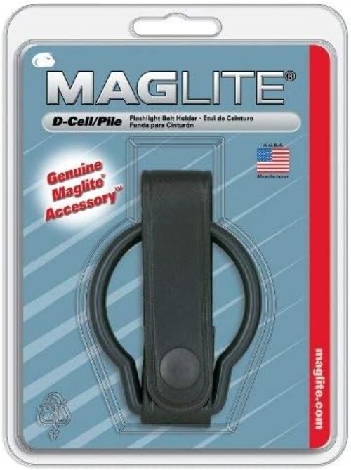 Stylish Black Leather Belt Holder for D-Cell Flashlight - Durable & Compact