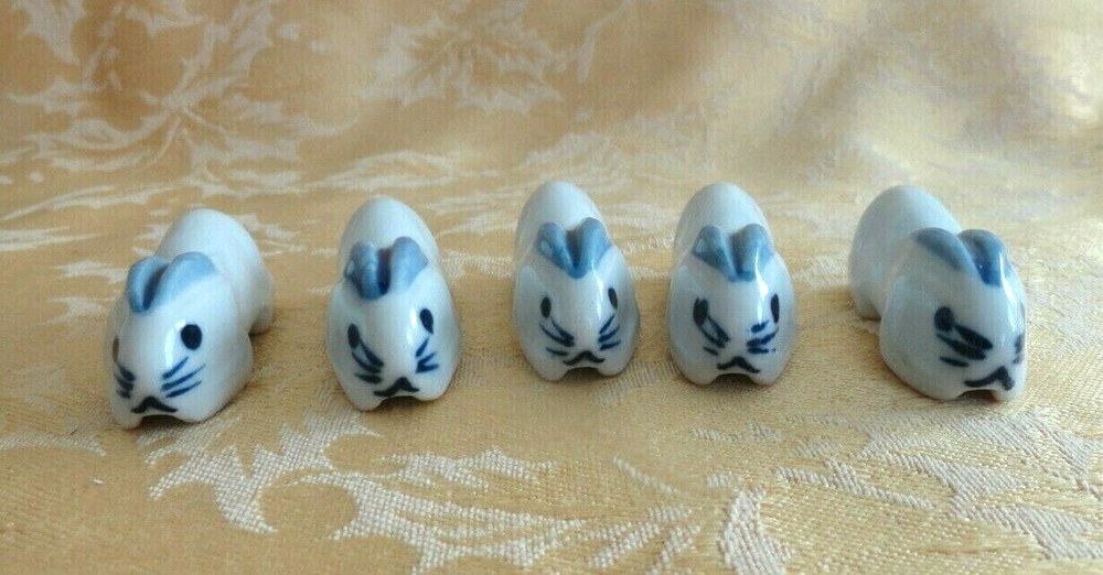 Five Porcelain Bunny Rabbit Chopsticks Racks