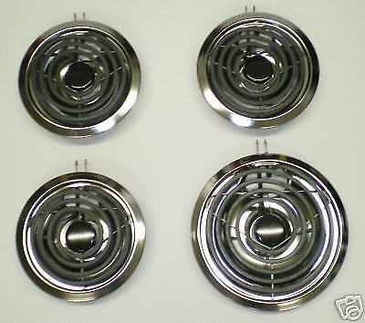 BM2 Range Elements Burners Set Chrome Drip Pans Bowls for Whirlpool and others