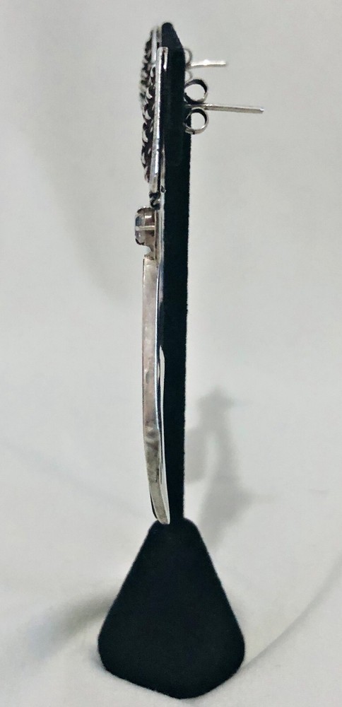 Modernist Deco Style 925 Sterling Silver Earrings ~ Onyx