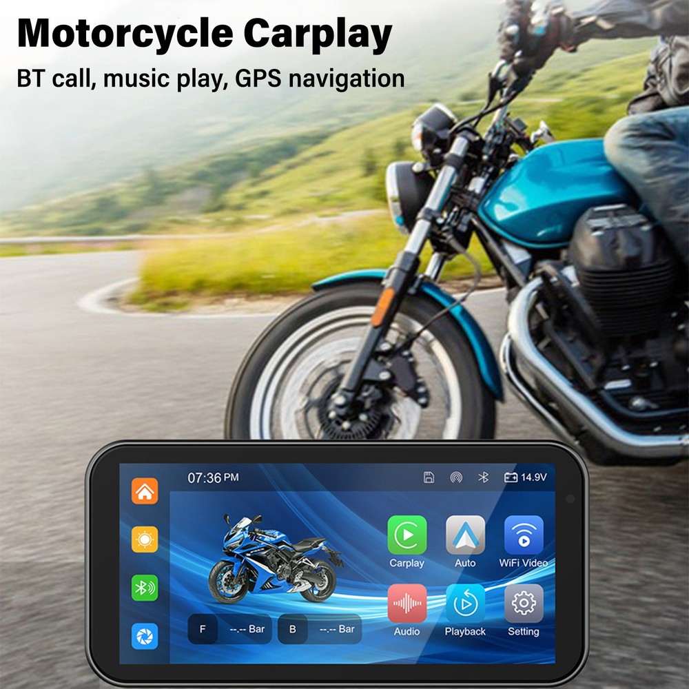 6.25" IPS MOTORCYCLE GPS WIRELESS CARPLAY ANDROID AUTO NAVI AUDIO RECEIVER + CAM