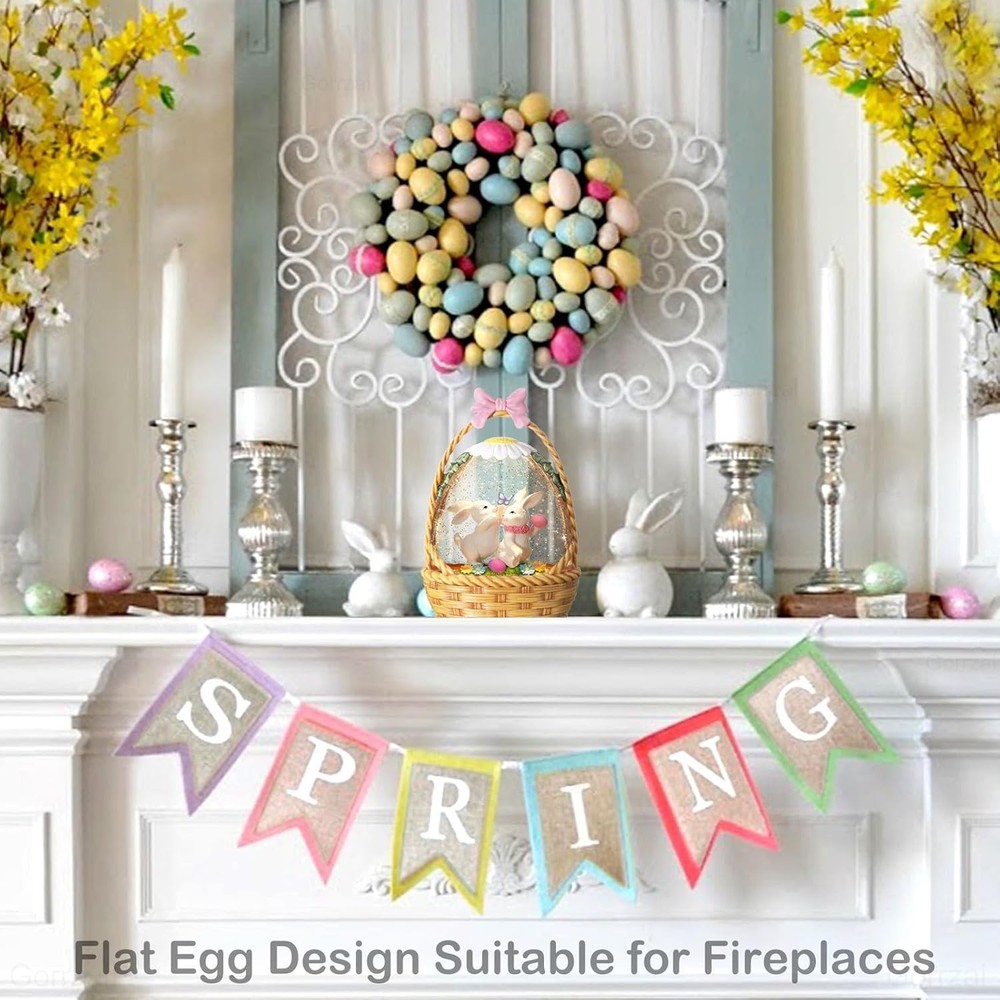 Easter Snow Globe Lantern Easter Decorations for Home with Timer Swirling Gli...