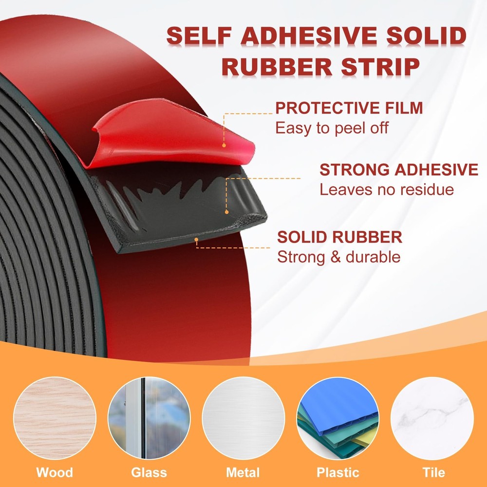 Neoprene Rubber Strips 2" Wide x 1/8" Thick x 15' Long, Self Adhesive Solid R...