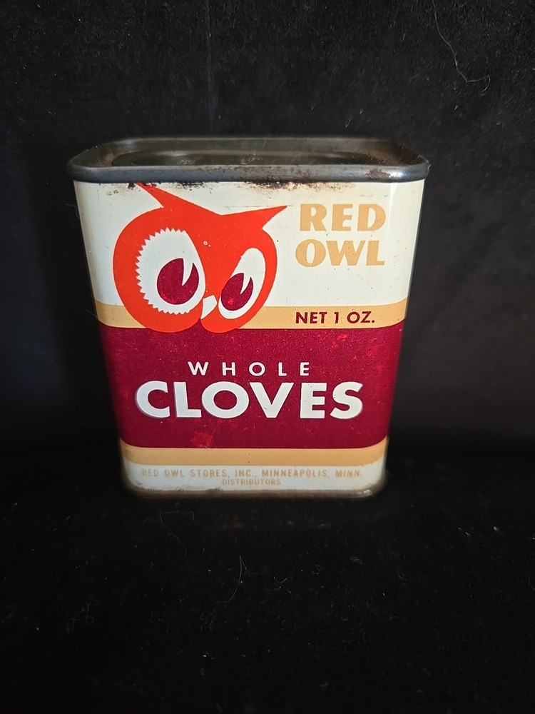 Red Owl Vintage Whole Cloves Metal Container 1 Oz