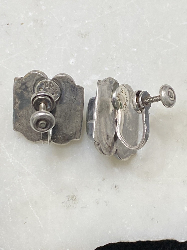 925 Mexico Silver Green Stone Earrings