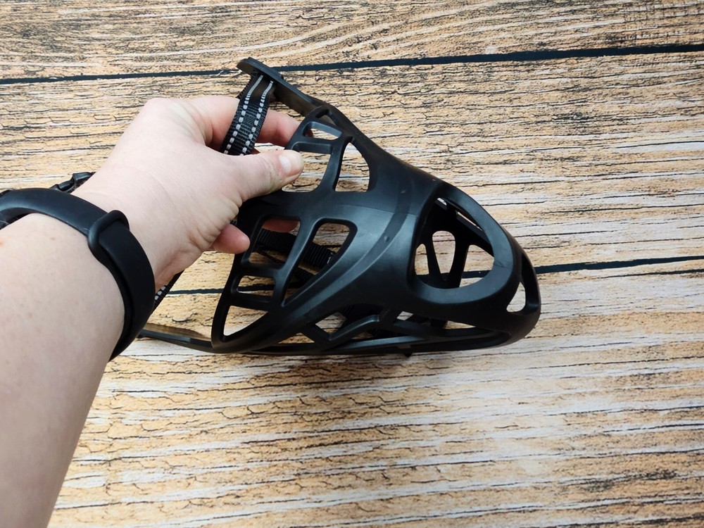 Dog Rubber Muzzle Soft Basket Black Size XL Adjustable Nylon Strap EUC