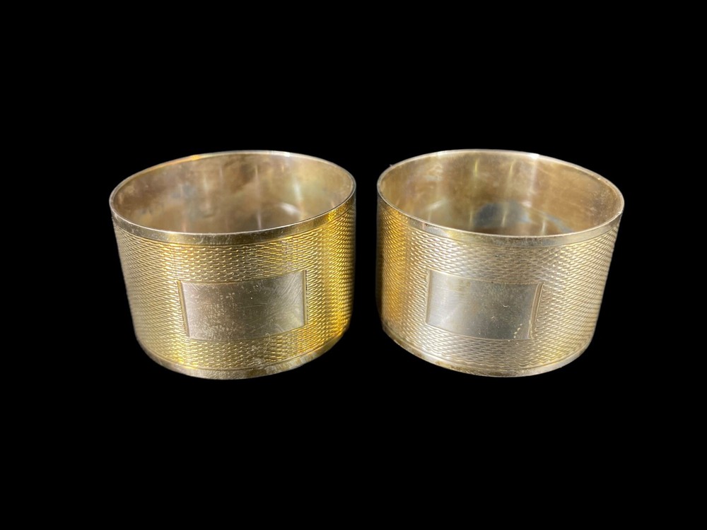 Vintage B&Co Sterling Silver Napkin Rings Engine Turned Pattern