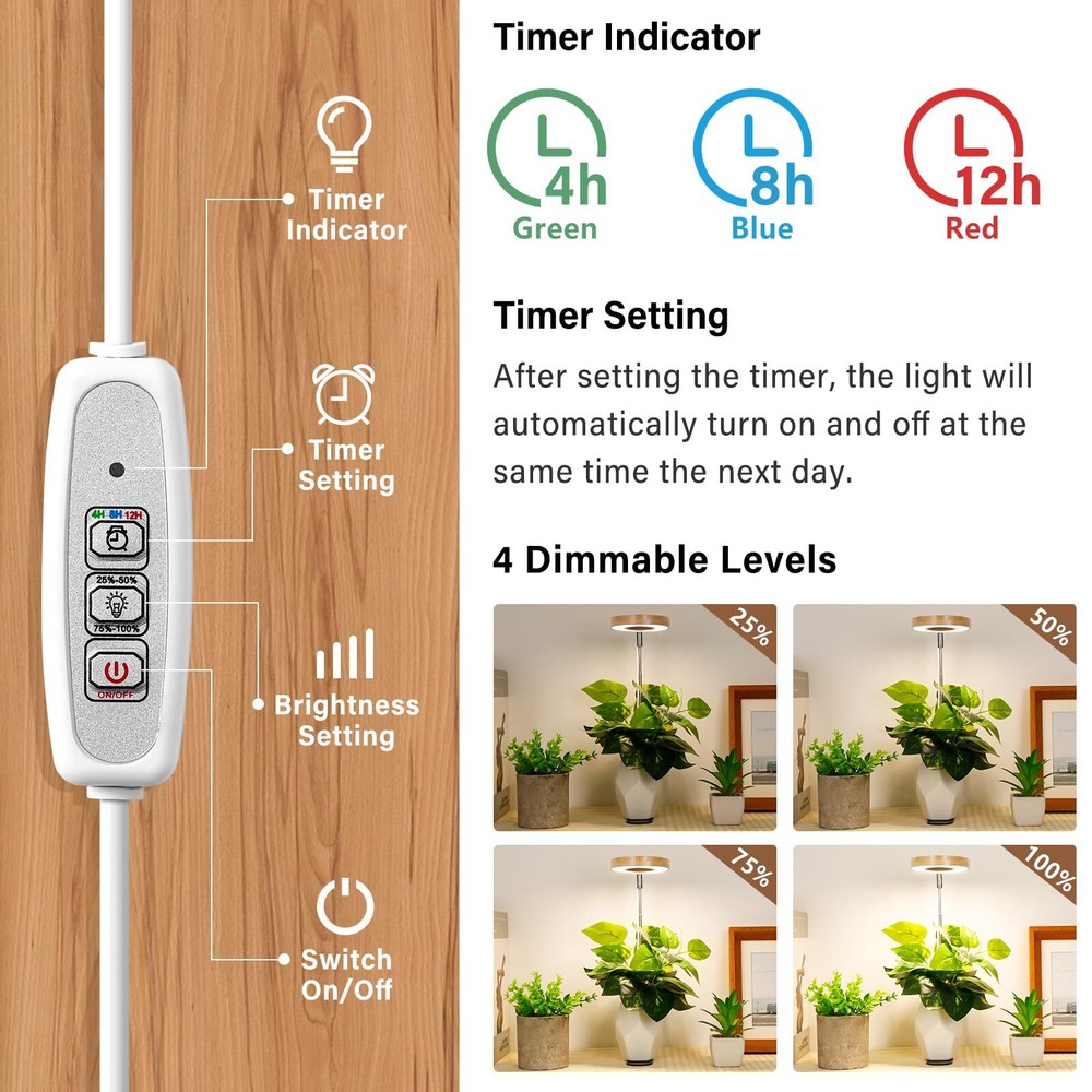 LED Grow Light with Timer 4 Brightness Levels 2 Pack for Indoor Plants