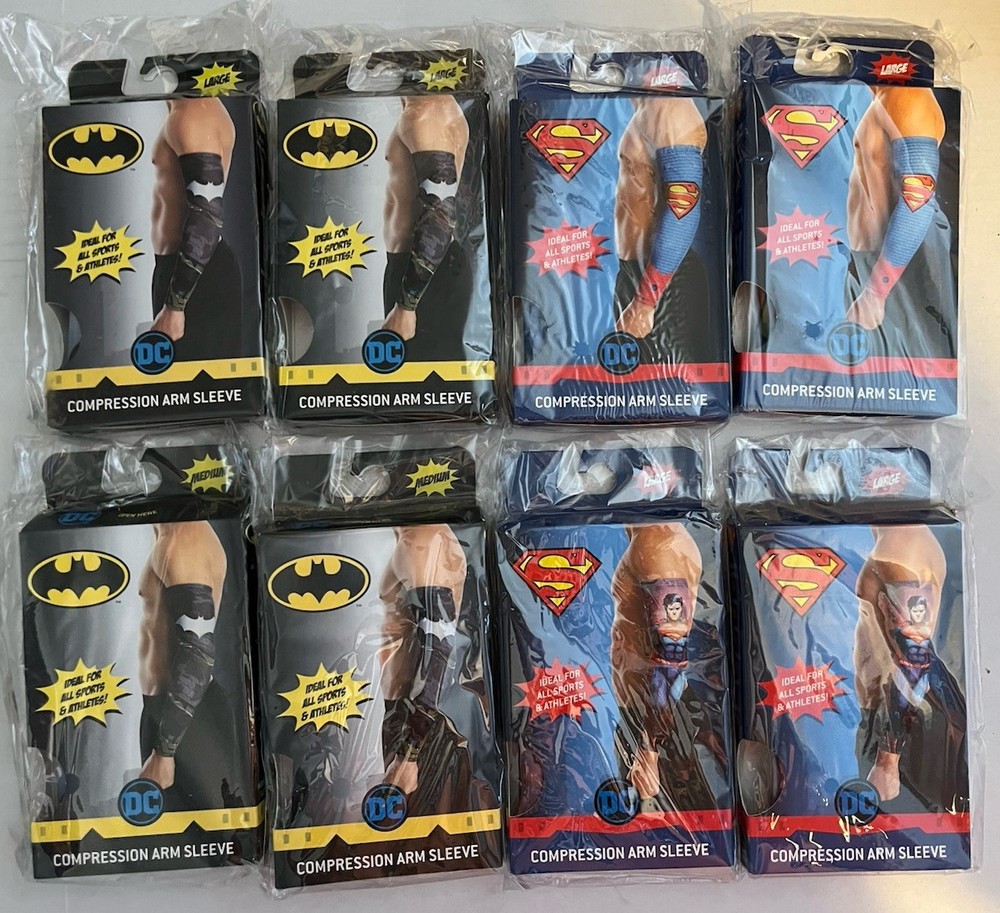 Superman & Batman Compression  Arm Sleeve Size Large Licensed DC Comics Lot 8