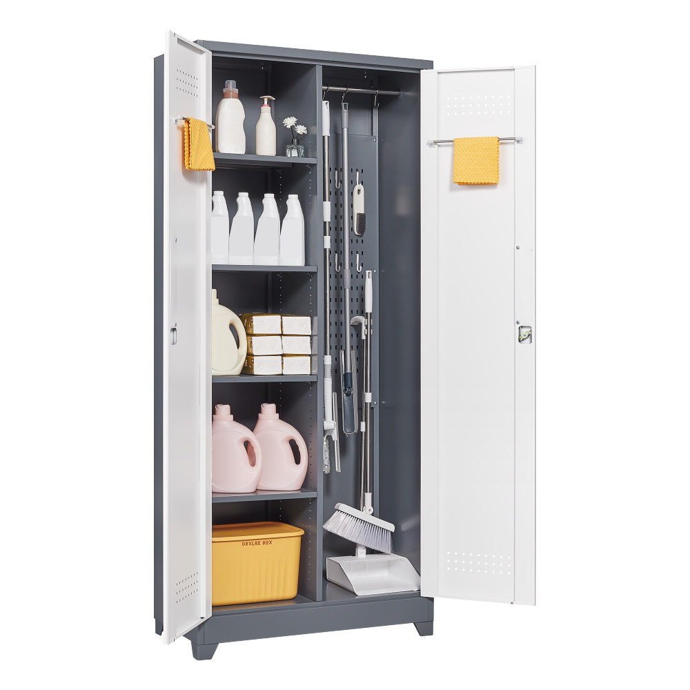 72" Metal Locker Cabinet - Locking Doors - Adjustable Shelves - Utility Storage