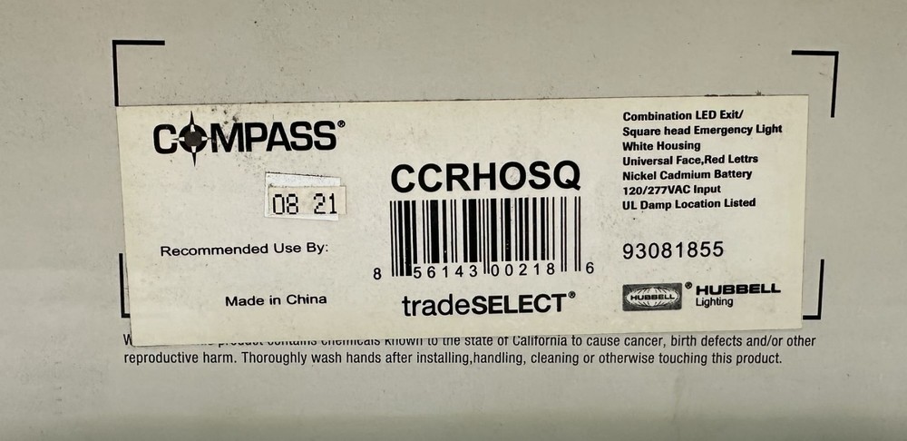 Hubbell CCRHOSQ Emergency And Exit Lighting NEW