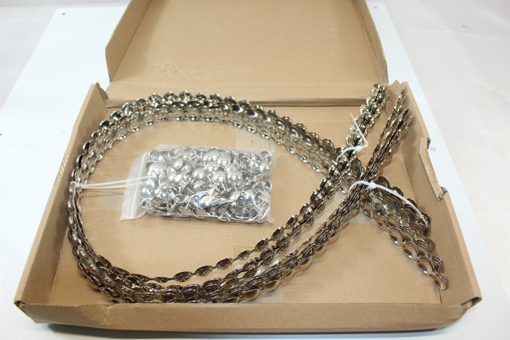 Chrome Upholstery Accessories Button Tacks & 10 Strips Apx 40" Long Each