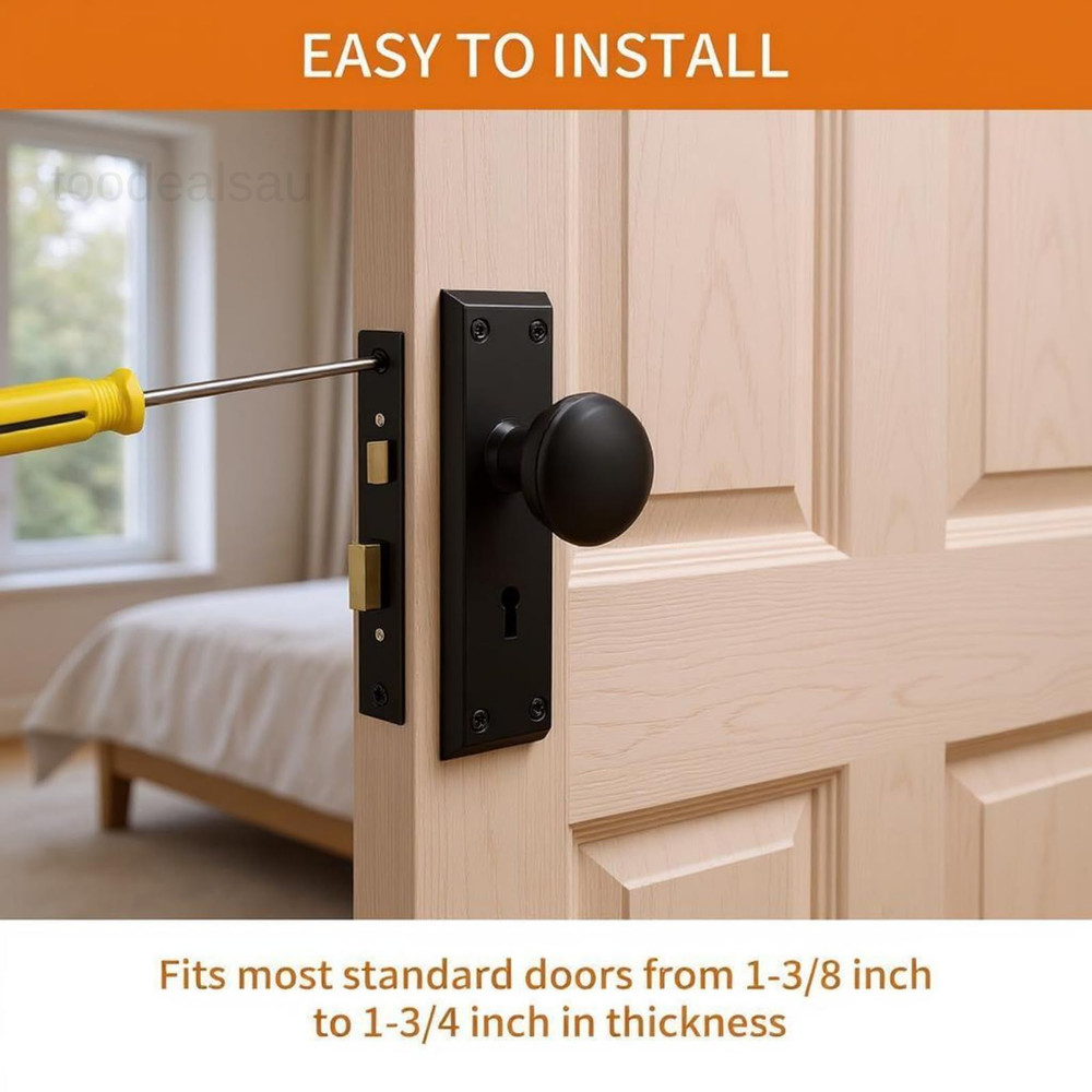 Vintage Mortise Lock Set for Interior Doors – 1 Pack, Matte Black