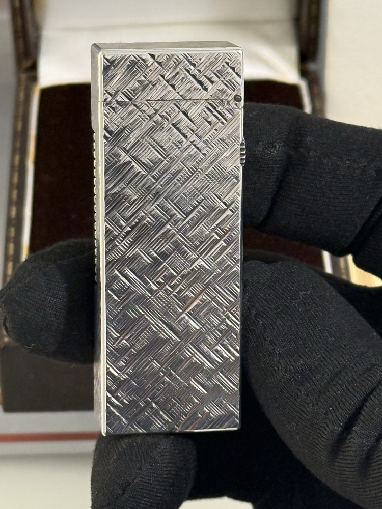 Vintage Dunhill Rollagas Silver Plated Lighter Textured Pattern Boxed