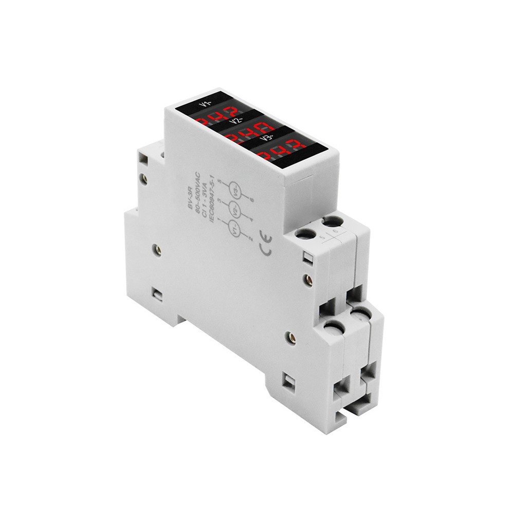 Three-Display Voltmeter Din Rail Three Phase Modular Voltage Meter AC80-500V