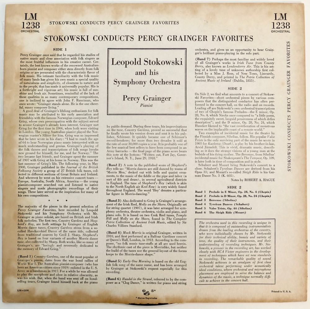 Percy GRAINGER (COMPOSER) Signed LP