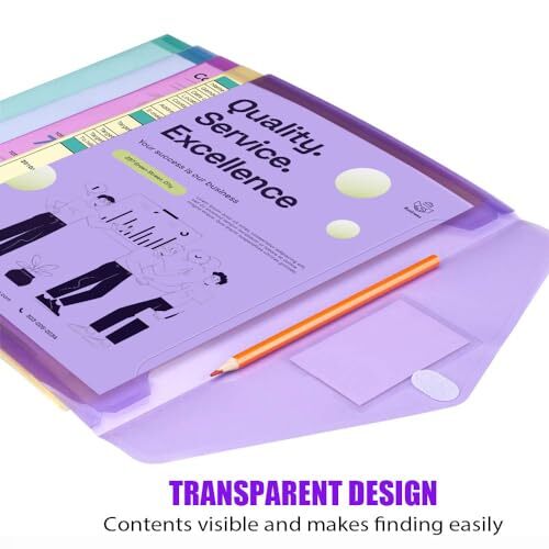 5 Pack Plastic Envelopes Poly Envelopes, Clear Document Folders Plastic File