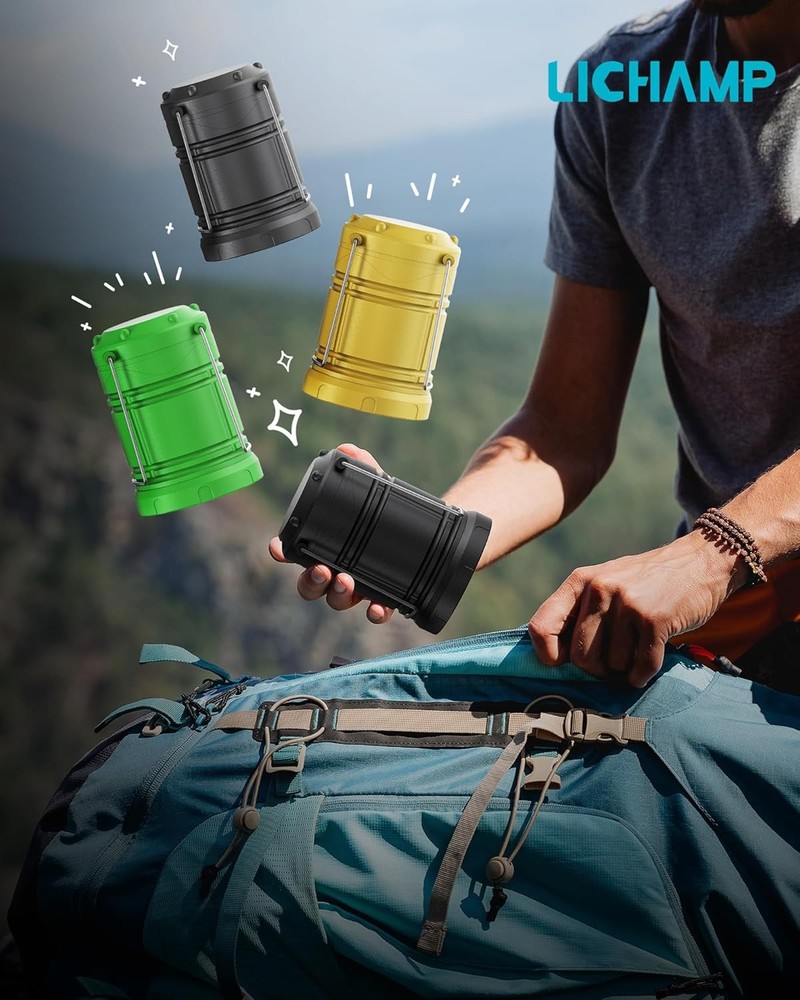 Lichamp 4 Pack LED Camping Lanterns, Battery Powered Lights Gray
