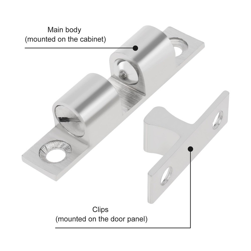 12 PCS 48mm Silver Double Ball Tension Catch, Solid Brass, Roller, Latch, Door