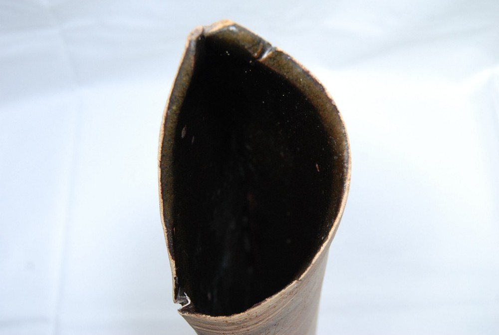 stoneware cylinder vase leaves impressed signed