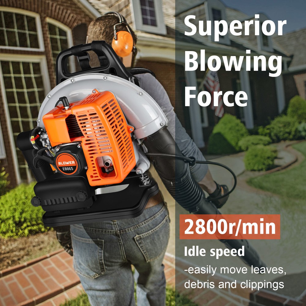 🧡63CC Backpack Gasoline-Powered Leaf Blower Gas Blower 665CFM 2-Stroke Engine