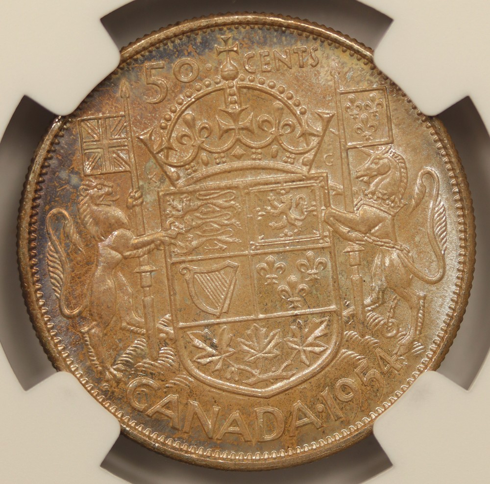 1954 Canada Silver Half Dollar 50C MS 64 NGC Toned
