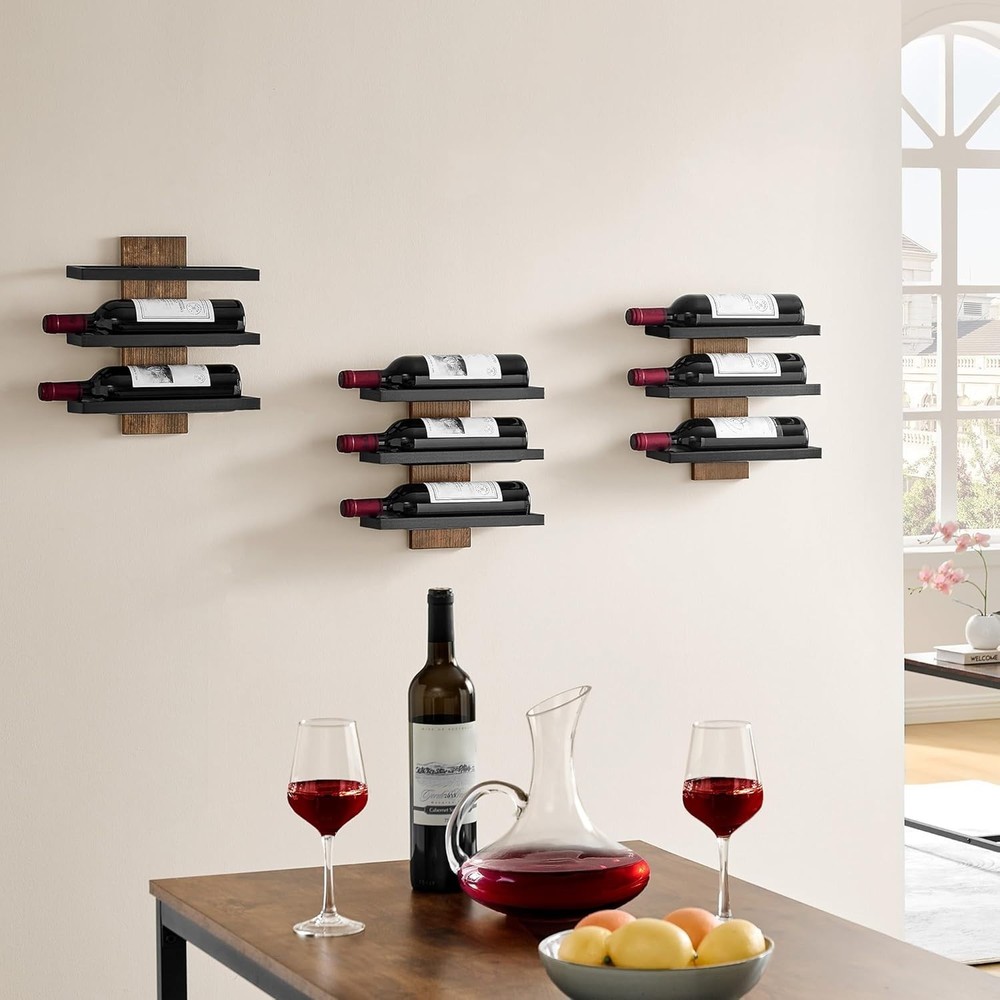 3 Tier Wall Mount Wine Rack Set 9 Bottles, Wall Mounted Wine Bottle Rack for ...